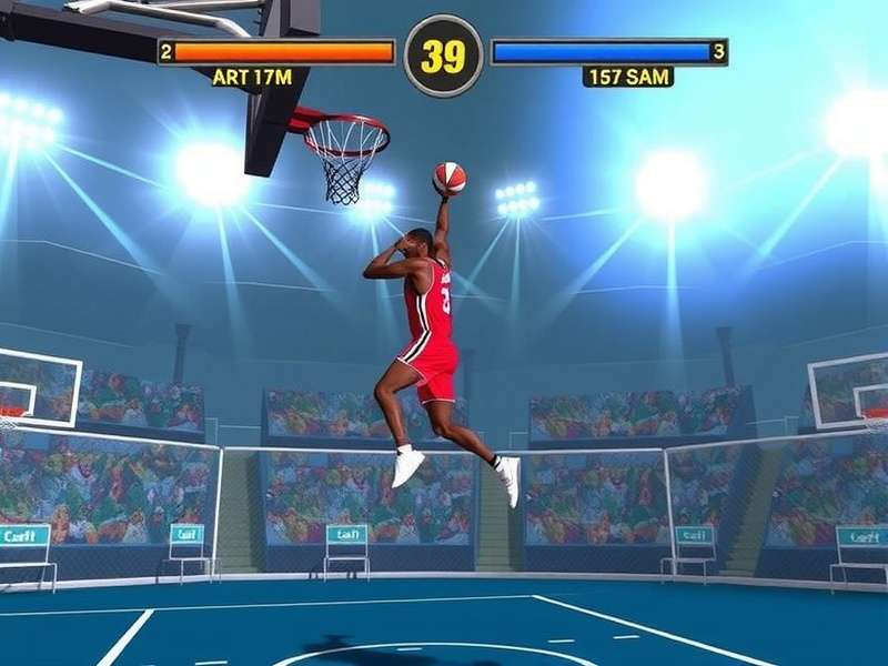 Dunk Arena India Gameplay showing a player from Delhi Dunkers team making a slam dunk